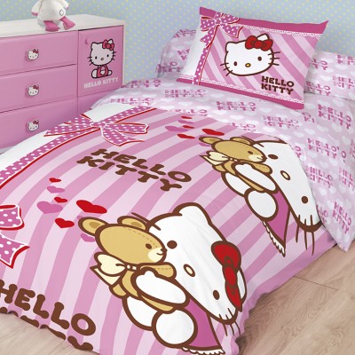 Детское 1,5 спальное постельное белье "Леопард" "Hello Kitty" "Лучшие друзья" Ранфорс